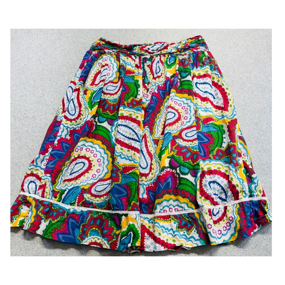 Studio West Skirt Womens S Multicolor Paisley Cotton Boho Ruffle Midi Festival